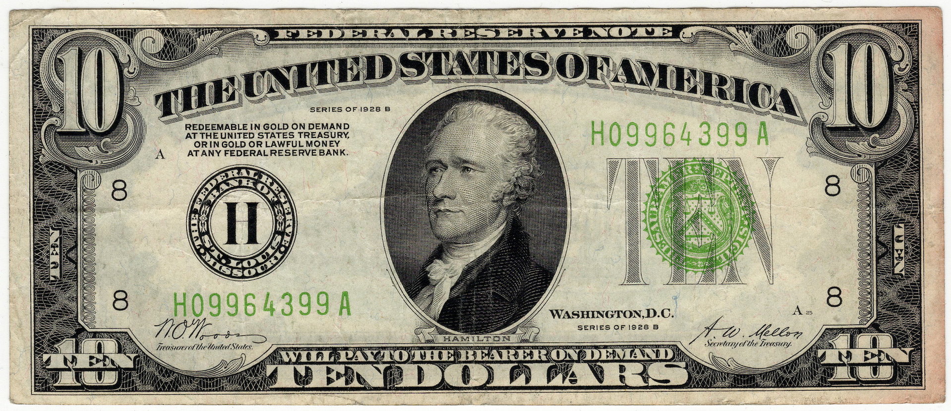 Ebay Us Paper Money Small And Large Size And Old World Copper - 1928 b 10 dollar frn note h09964399a obverse